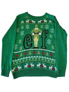 ELF Christmas Sweater Adult Sz L/XL Green Buddy the ELF Movie Pullover Reindeer